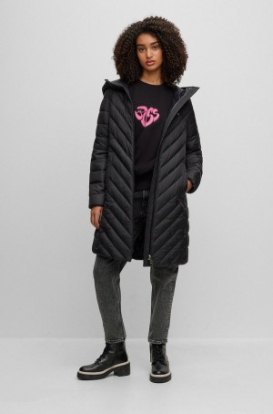 Abrigos Hugo Boss Agua-repellent Acolchado With Tonal Logo Mujer Negros | 65341-SXKD
