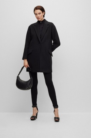 Abrigos Hugo Boss Formal In Boiled Fabric With Virgin Lana Mujer Negros | 37902-QYGI