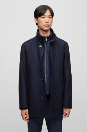 Abrigos Hugo Boss Lana-blend With Zip-up Acolchado Inner Hombre Azules Oscuro | 42980-MHQL