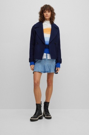 Abrigos Hugo Boss Regular-fit In Structured Tweed With Oversized Lapels Mujer Azules Oscuro | 42098-ORBE