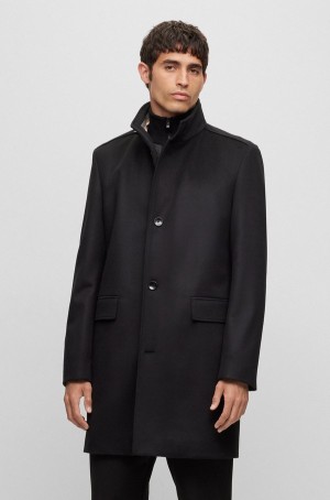 Abrigos Hugo Boss Regular-fit In Virgin Lana And Cashmere Hombre Negros | 37259-AMHD