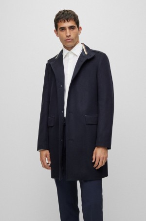 Abrigos Hugo Boss Regular-fit In Virgin Lana And Cashmere Hombre Azules Oscuro | 06582-ACBY