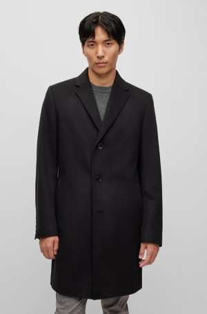 Abrigos Hugo Boss Regular-fit In Virgin Lana And Cashmere Hombre Negros | 34127-FSKJ