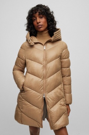Abrigos Hugo Boss Regular-fit Puffer In Agua-repellent Gloss Fabric Mujer Beige | 86053-UGCB