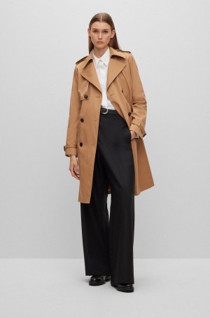 Abrigos Hugo Boss Regular-fit Trench With Buckled Mujer Beige | 13479-KXZR