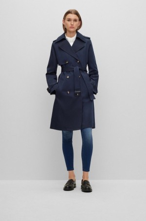 Abrigos Hugo Boss Regular-fit Trench With Buckled Mujer Azules Oscuro | 78025-DASQ