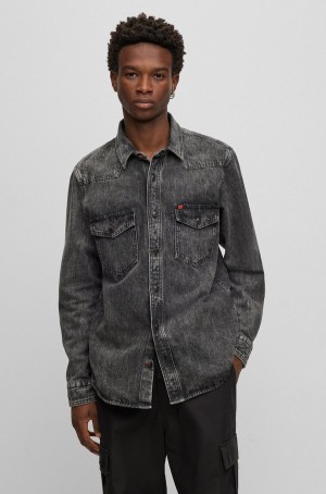 Abrigos Hugo Boss Relaxed-fit In Indigo-wash Denim Hombre Grises Oscuro | 18962-LCQT