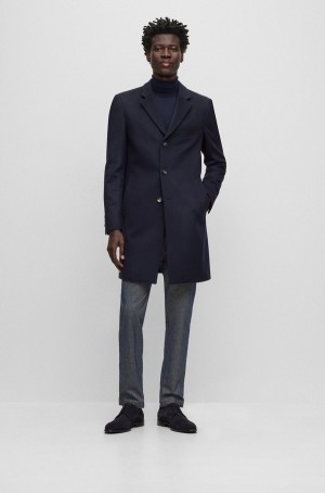 Abrigos Hugo Boss Slim-fit In Virgin Lana And Cashmere Hombre Azules Oscuro | 85674-CWVG