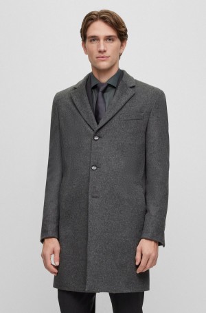 Abrigos Hugo Boss Slim-fit In Virgin Lana And Cashmere Hombre Grises Oscuro | 03284-IOMS
