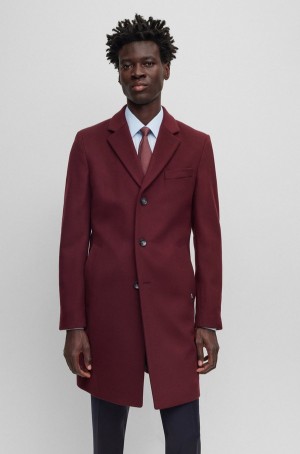 Abrigos Hugo Boss Slim-fit In Virgin Lana And Cashmere Hombre Rojos Oscuro | 17830-DLHZ