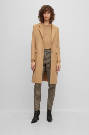 Abrigos Hugo Boss Slim-fit In Virgin Lana And Cashmere Mujer Beige | 97026-PEIO
