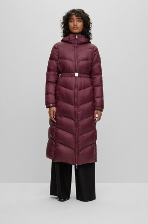 Abrigos Hugo Boss Slim-fit Puffer In Agua-repellent Fabric Mujer Rojos Claro | 71048-NQBF