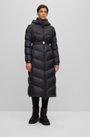 Abrigos Hugo Boss Slim-fit Puffer In Agua-repellent Fabric Mujer Negros | 59172-PKWE