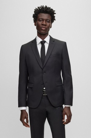 Blazers Hugo Boss Extra-slim-fit In Virgin-wool Serge Hombre Negros | 45102-XSDW