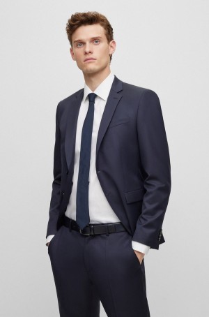 Blazers Hugo Boss Extra-slim-fit In Virgin-wool Serge Hombre Azules Oscuro | 79384-HEJU