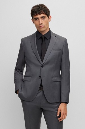 Blazers Hugo Boss Extra-slim-fit In Virgin-wool Serge Hombre Grises Oscuro | 59608-ZISU