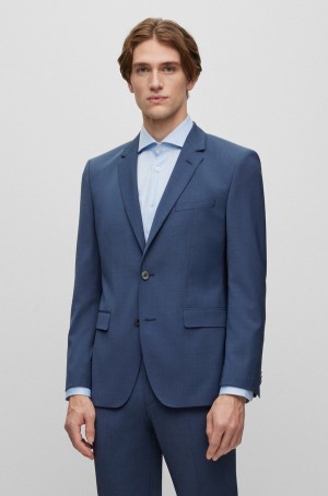 Blazers Hugo Boss Regular-fit In Melange Stretch Cloth Hombre Azules Oscuro | 81932-PBIU