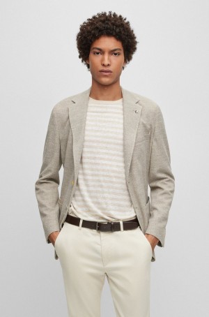 Blazers Hugo Boss Regular-fit In Micro-patterned Cloth Hombre Beige Claro | 52046-FKVR