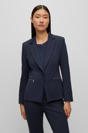 Blazers Hugo Boss Regular-fit In Stretch Twill With Zipped Pockets Mujer Azules Oscuro | 45621-CIBA