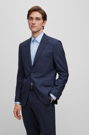 Blazers Hugo Boss Regular-fit In Stretch Virgin Lana Hombre Azules | 42907-EXHP