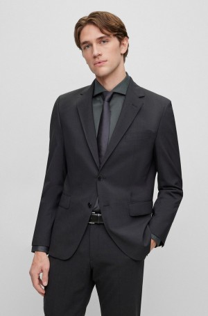 Blazers Hugo Boss Regular-fit In Stretch Virgin Lana Hombre Grises Oscuro | 41205-GNXS