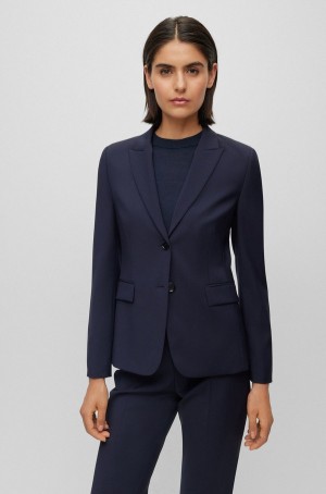 Blazers Hugo Boss Regular-fit In Virgin Lana Mujer Azules Oscuro | 05476-MZQD