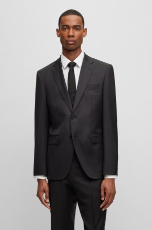 Blazers Hugo Boss Regular-fit In Virgin-wool Serge Hombre Negros | 93217-LGWR