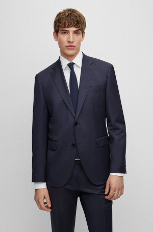 Blazers Hugo Boss Regular-fit In Virgin-wool Serge Hombre Azules Oscuro | 01643-CPGQ