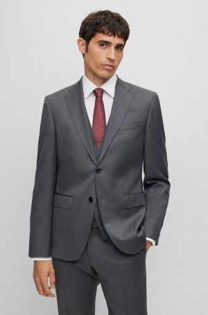 Blazers Hugo Boss Regular-fit In Virgin-wool Serge Hombre Grises Oscuro | 63218-BTXE