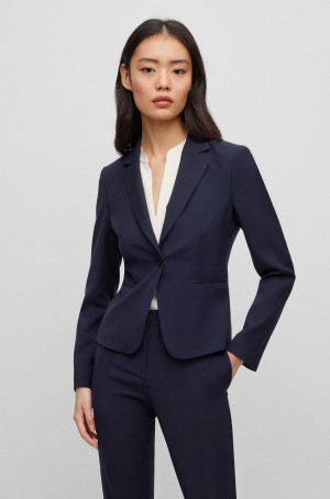 Blazers Hugo Boss Regular-fit Ip-up In Virgin Lana Mujer Azules Oscuro | 73640-WNCL