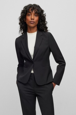 Blazers Hugo Boss Regular-fit Ip-up In Virgin Lana Mujer Negros | 06143-YAMX