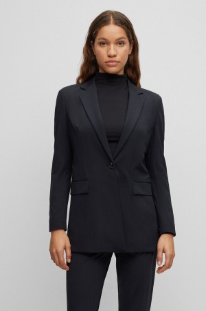 Blazers Hugo Boss Relaxed-fit Long-length In Performance-stretch Fabric Mujer Negros | 17048-UFMX