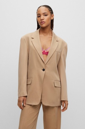 Blazers Hugo Boss Relaxed-fit With Single-button Closure Mujer Beige | 74832-QSNL