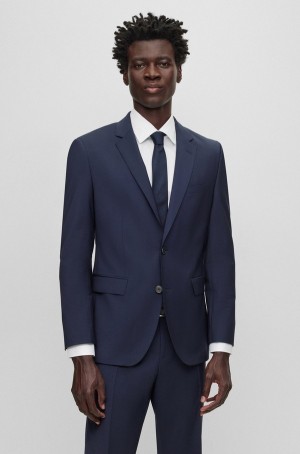 Blazers Hugo Boss Single-breasted In A Lana Blend Hombre Azules Oscuro | 05746-BSHV