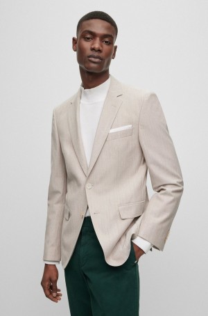 Blazers Hugo Boss Slim-fit In A Micro-patterned Algodon Blend Hombre Beige | 07368-ANGR