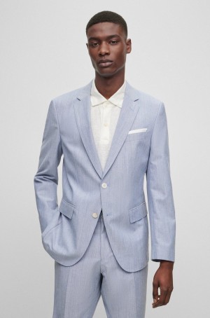 Blazers Hugo Boss Slim-fit In A Micro-patterned Algodon Blend Hombre Azules | 21049-QTAD