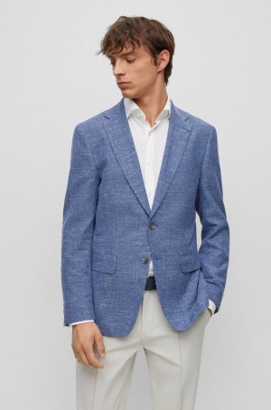 Blazers Hugo Boss Slim-fit In A Micro-patterned Algodon Blend Hombre Azules | 53710-NDAS