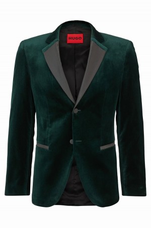 Blazers Hugo Boss Slim-fit In Algodon Velvet With Contrast Trims Hombre Verdes Oscuro | 18236-PAFU