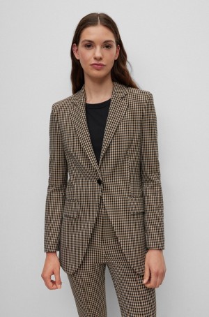 Blazers Hugo Boss Slim-fit In Checked Stretch Fabric Mujer Beige | 19763-FZCJ