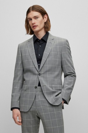 Blazers Hugo Boss Slim-fit In Checked Stretch Cloth Hombre Grises | 69274-UJET