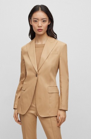 Blazers Hugo Boss Slim-fit In Glossy Stretch Cloth Mujer Beige | 20486-AMRI