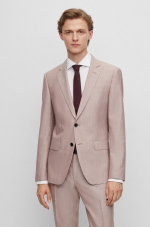 Blazers Hugo Boss Slim-fit In Lana, Tussah Silk And Linen Hombre Rosas Claro | 06275-UABQ