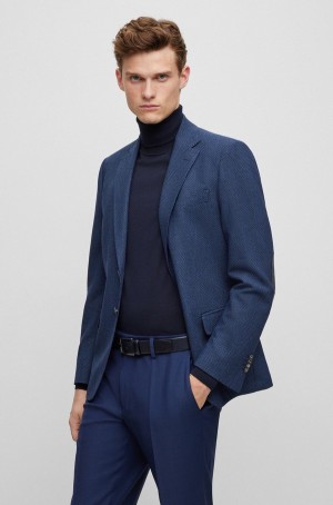 Blazers Hugo Boss Slim-fit In Micro-pattern Stretch Cloth Hombre Azules Oscuro | 56493-MUIB