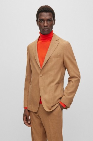 Blazers Hugo Boss Slim-fit In Performance-stretch Cloth Hombre Marrom Claro | 64173-ONCB