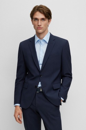 Blazers Hugo Boss Slim-fit In Stretch Virgin Lana Hombre Azules Oscuro | 86752-CBJA