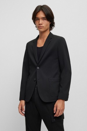 Blazers Hugo Boss Slim-fit In Structured Performance-stretch Hombre Negros | 30927-JFNI