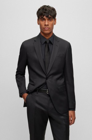 Blazers Hugo Boss Slim-fit In Virgin-wool Serge Hombre Negros | 17062-ZGIN