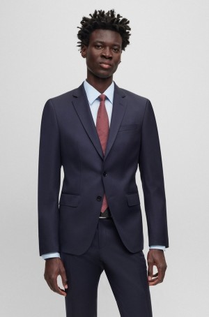 Blazers Hugo Boss Slim-fit In Virgin-wool Serge Hombre Azules Oscuro | 79423-AFJX