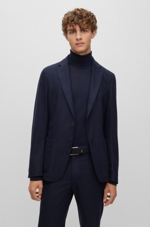 Blazers Hugo Boss Slim-fit Single-breasted In Stretch Material Hombre Azules Oscuro | 26348-MPHG