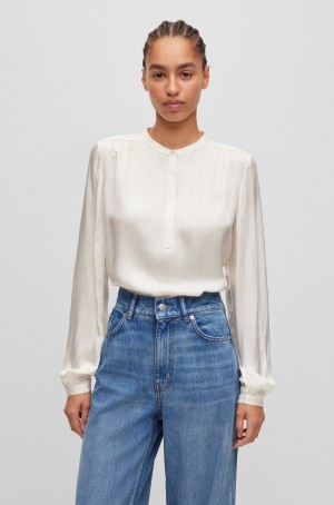 Blusa Hugo Boss Regular-fit Tunic-style In Hammered Satin Mujer Blancos | 25190-COTV
